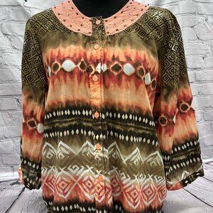 Lemon Grass Studio multicolored button up blouse. Size small.